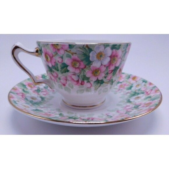 CROWN STAFFORDSHIRE MAYTIME CHINTZ TEACUP & SAUCER SET - Picture 3 of 5